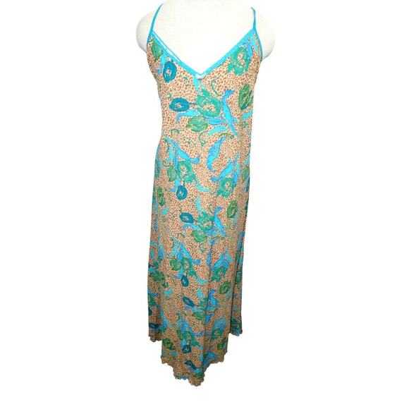 Jaclyn Smith Blue Green Floral Leopard Print Slip Dress - Size 4X - Nightie - Picture 1 of 7